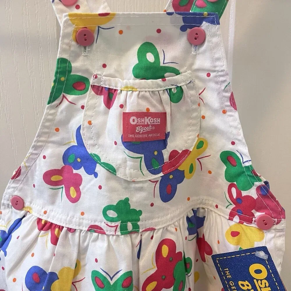 Vintage Oshkosh B'gosh Butterfly Overall Shorts Shortalls USA Girls 6X w/ TAGS